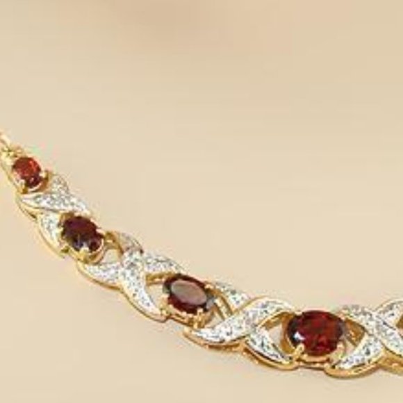 Diamonds and 7.0 CTW Garnet 17 Inch Designer Necklace. - Picture 2 of 8